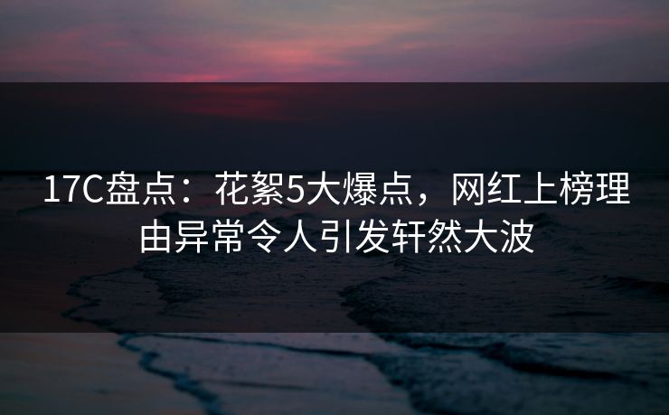 17C盘点：花絮5大爆点，网红上榜理由异常令人引发轩然大波